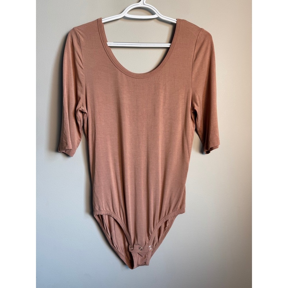 Jackson Rowe Scoop Neck‎ Elbow Sleeve Bodysuit Small Terracotta Minimalist Chic